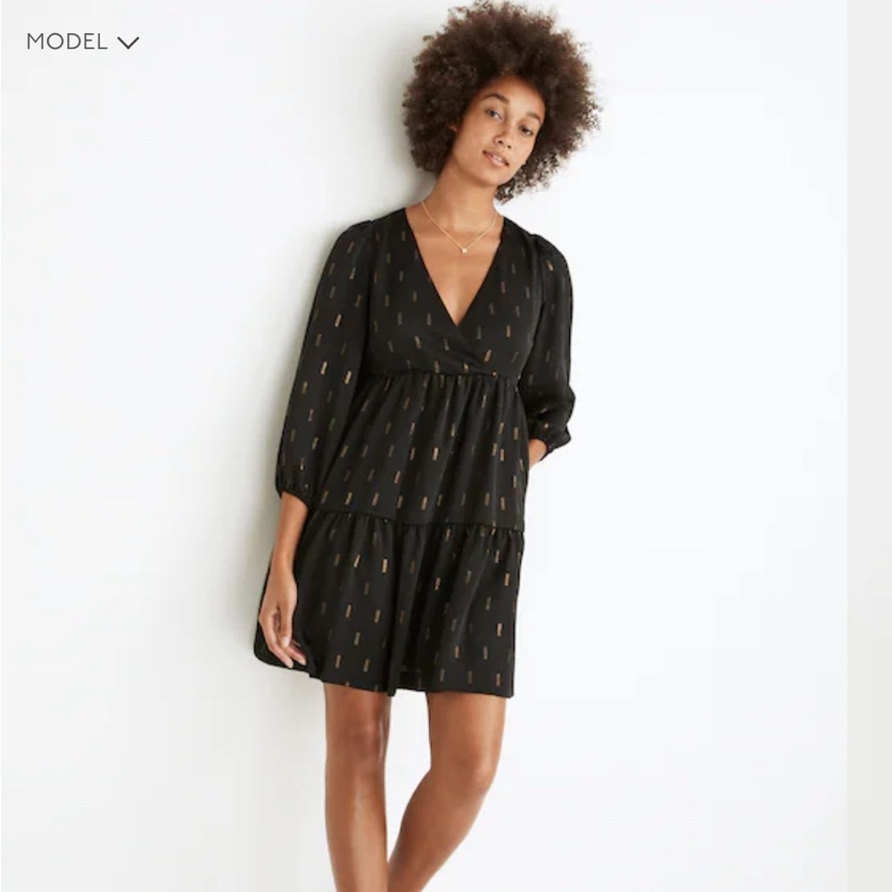 Madewell Metallic Jacquard Faux-Tiered Mini Party Dress Black and Gold Size XS